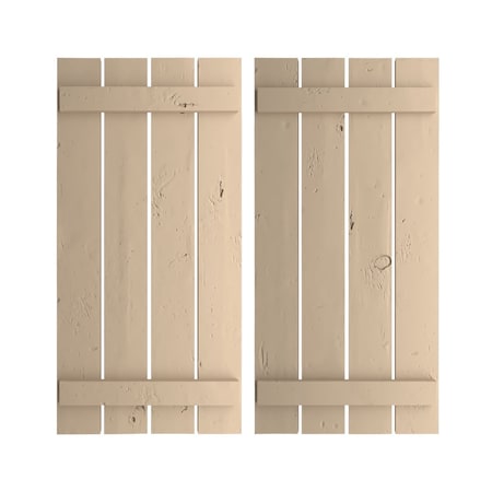 Rustic Four Board Spaced Board-n-Batten Knotty Pine Faux Wood Shutters, 23 1/2W X 32H